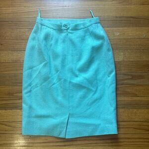 Vintage Escada Baby Blue Wool Pencil Skirt – Elegant & Timeless